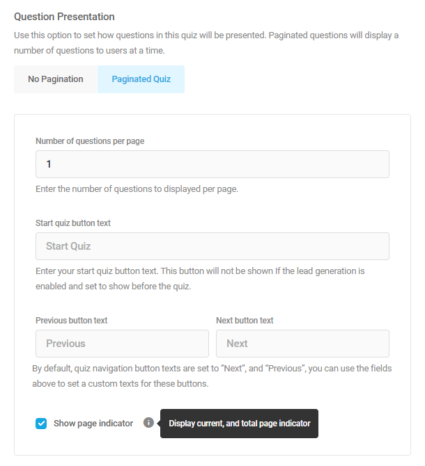 Quiz pagination options