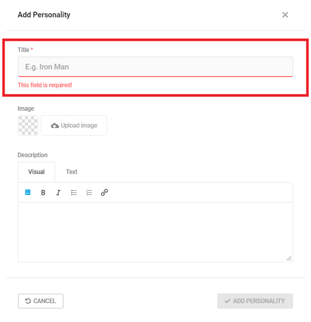 Set title and description for a personality outcome in a Forminator quiz