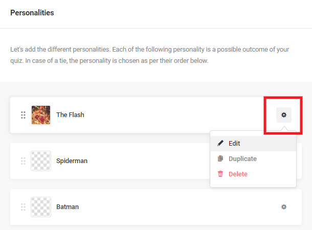 Edit a personality outcome to a quiz in Forminator