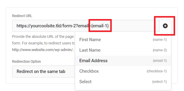 Set query parameters for redirect to another form upon submission in Forminator