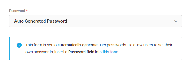 Password options for registration forms
