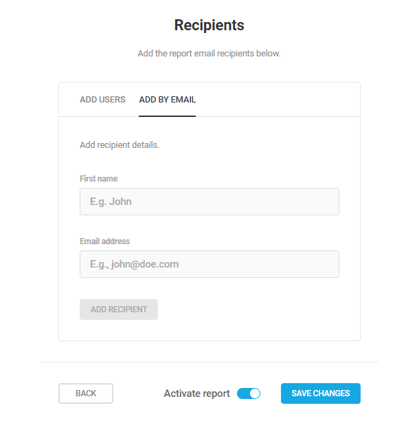 Add users by email as recipients of a Forminator report