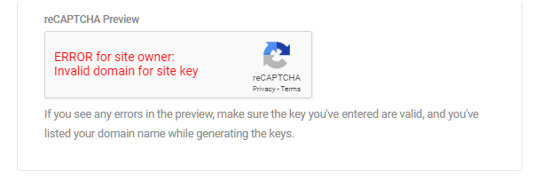Google reCaptcha setup error message shown in Forminator