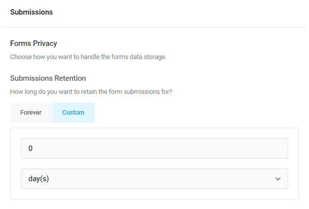 Set form submission retention period in Forminator
