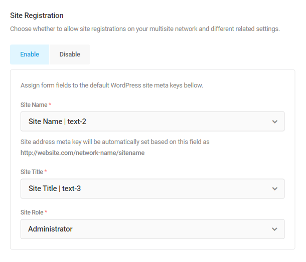 Enable site creation in Forminator registration form