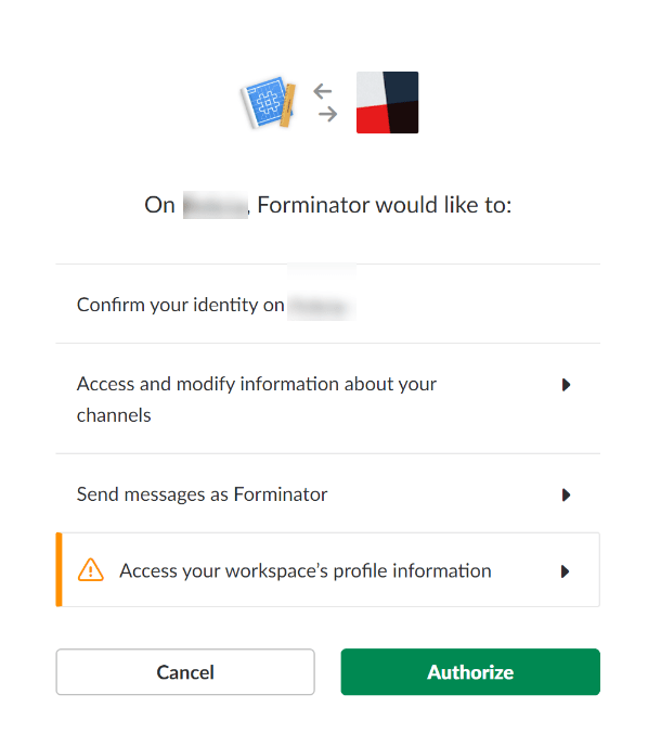 Confirm Slack authorization for integration in Forminator