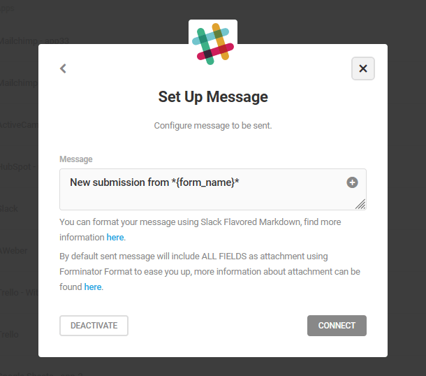 Configure Slack message format when integrated in Forminator