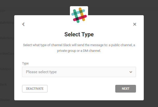 Select Slack channel for integration in Forminator