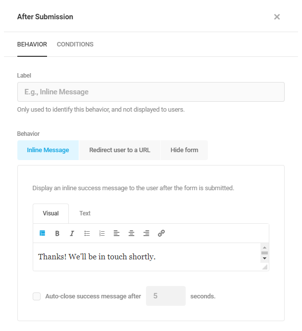 Configure form submission behavior in Forminator