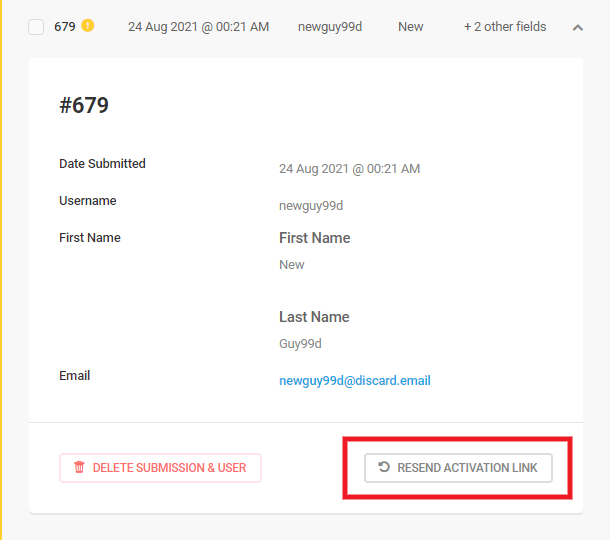 Resend user activation link