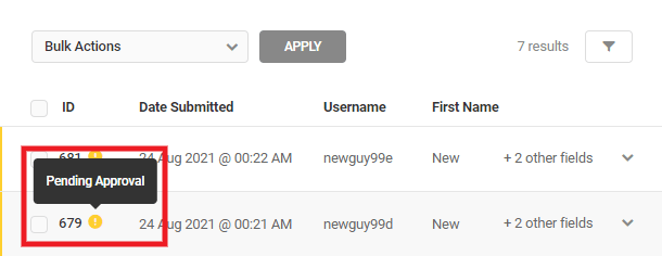 User registration pending