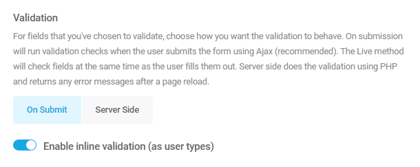 Field validation options in Forminator
