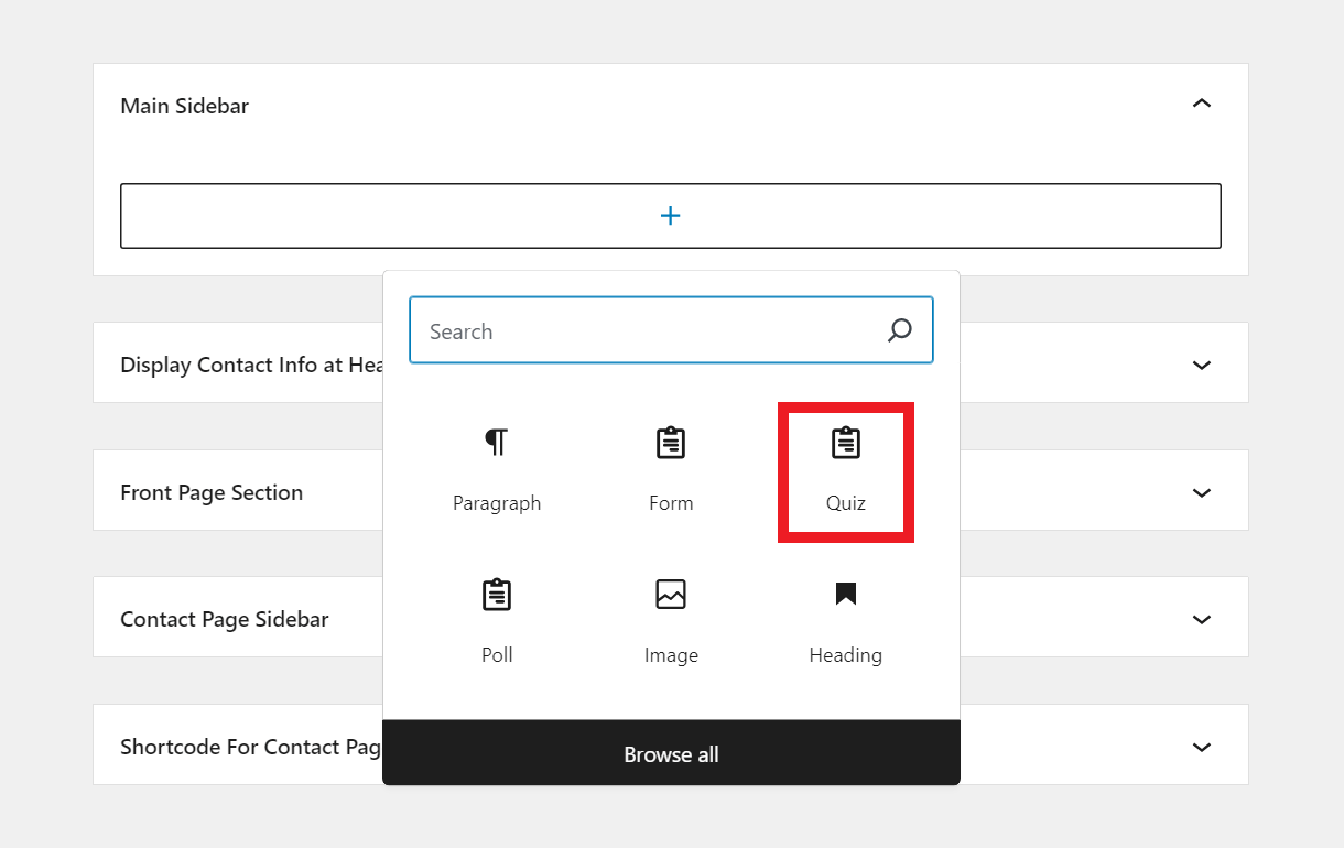 Adding quiz block to widget area