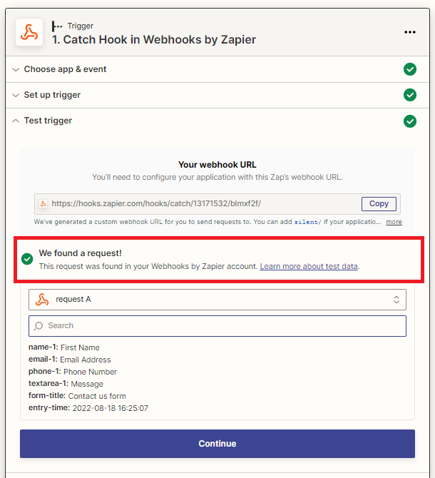 Successful integration message