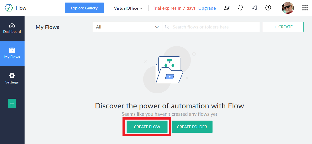 Create a new flow at Zoho