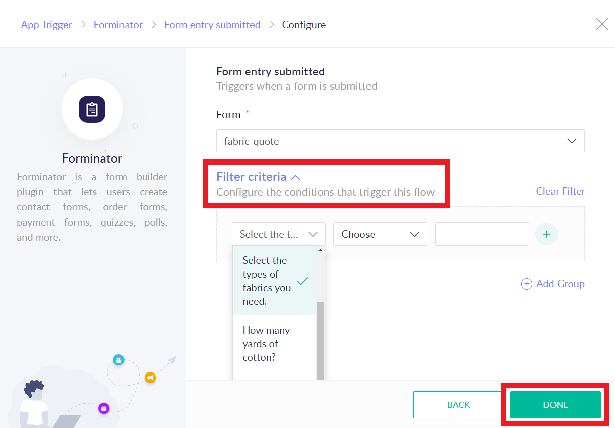 Define filters for Zoho flow trigger