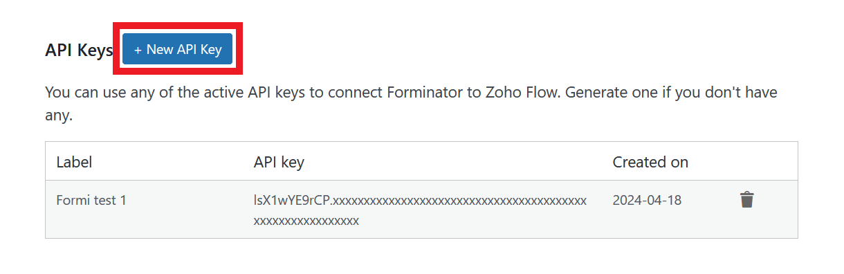 Create API key for Forminator integration with Zoho Flow