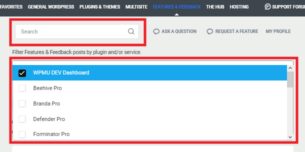 Features & Feedback forum filters