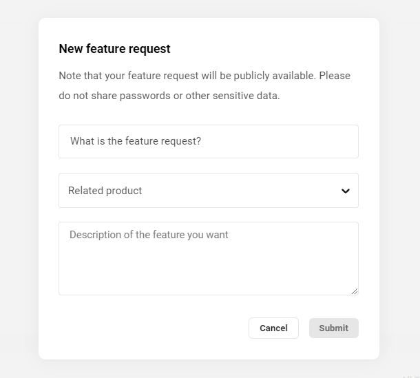Features & Feedback forum request form