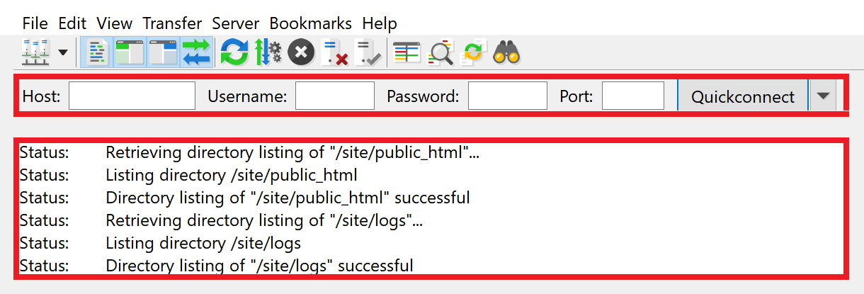 filezilla quickconnect screen