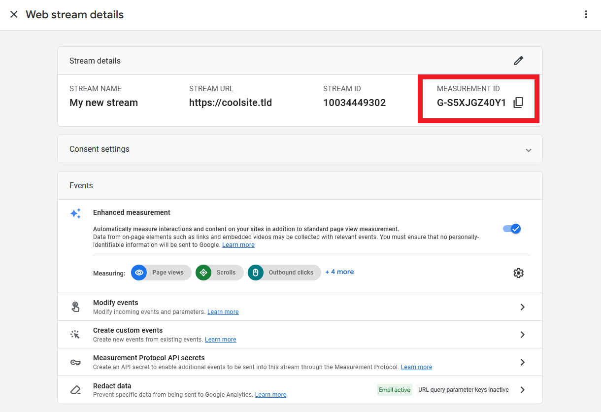 Data stream measurement ID in Google Analytics