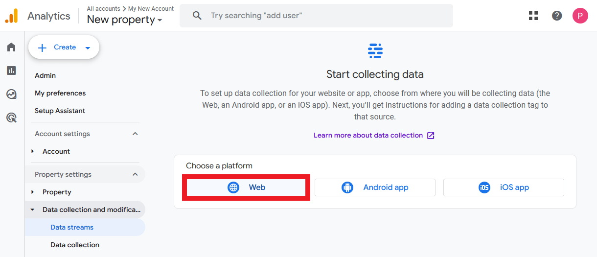 Create a new data stream in Google Analytics