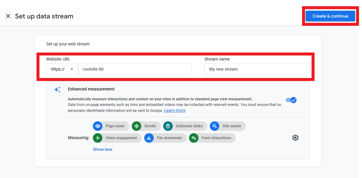 New data stream options in Google Analytics