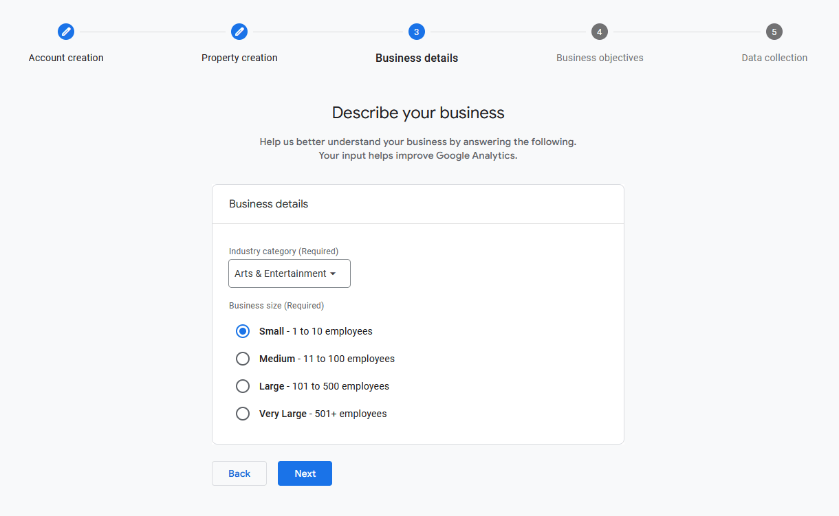 Add business information to a Google Analytics account