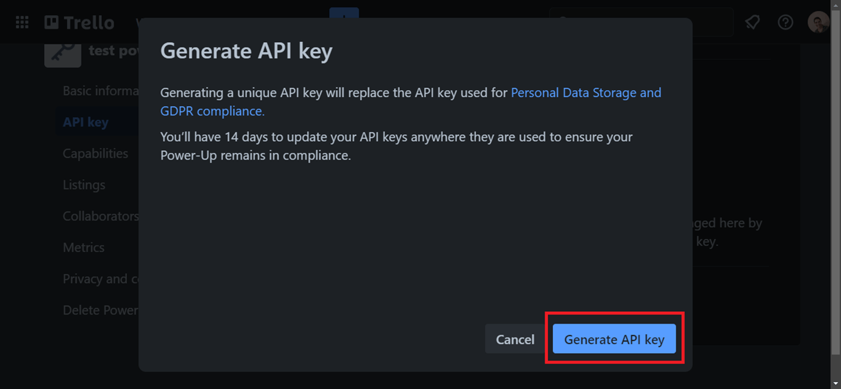 generate api key modal