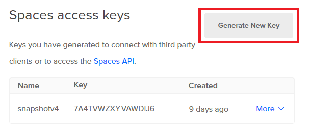 generate new key for digital ocean space
