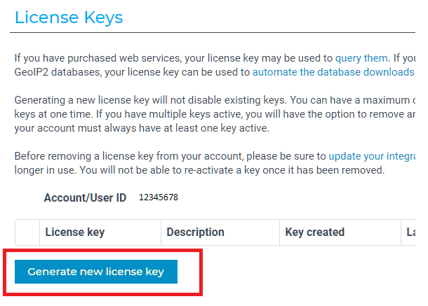MaxMind license key for location banning in Defender firewall