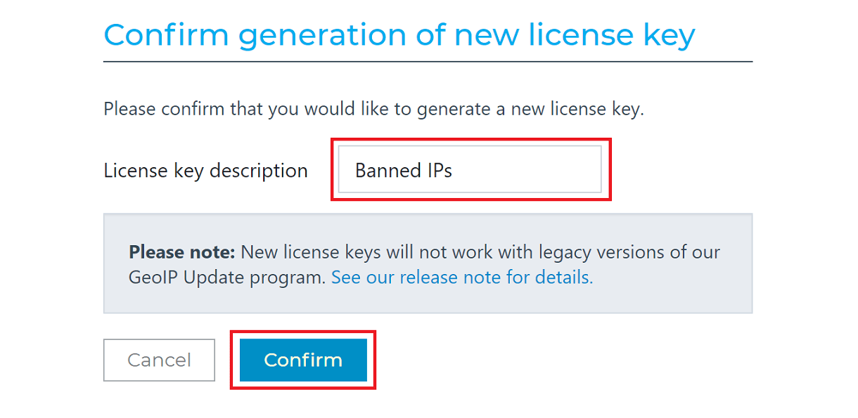 Confirm MaxMind license key for location banning in Defender firewall