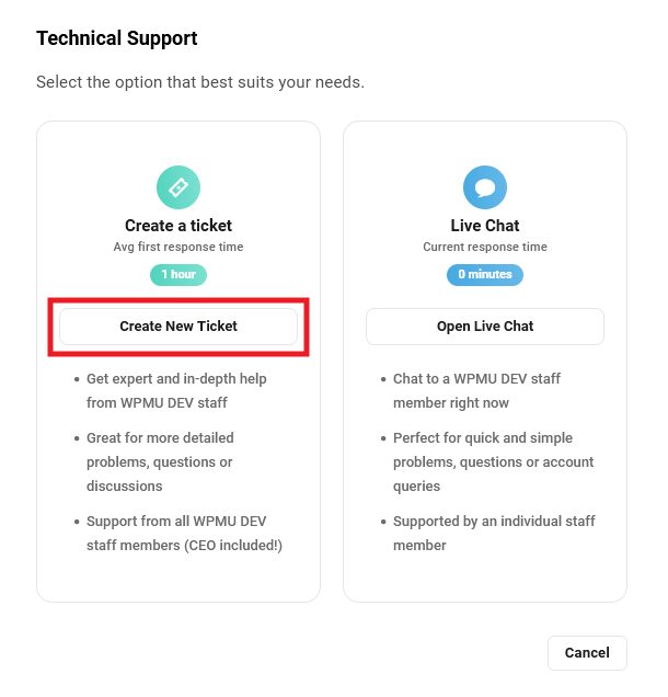 Create a support ticket in the Hub