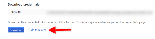 Screenshot of the final step setting up the Gmail API