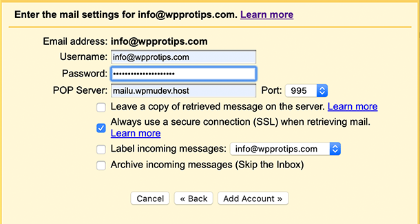 Enter credentials Gmail