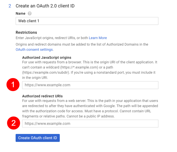 Screenshot of Google API Create OAuth Client Credentials