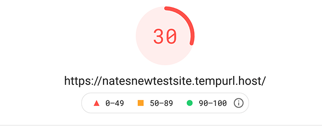 Google PageSpeed insight score of 30 for mobile.