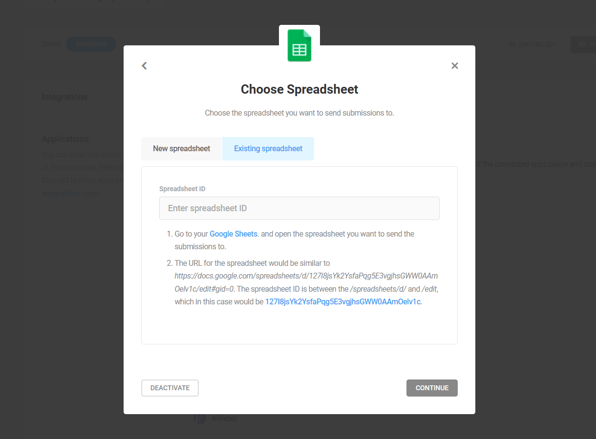 Connect an existing Google sheet to a Forminator form