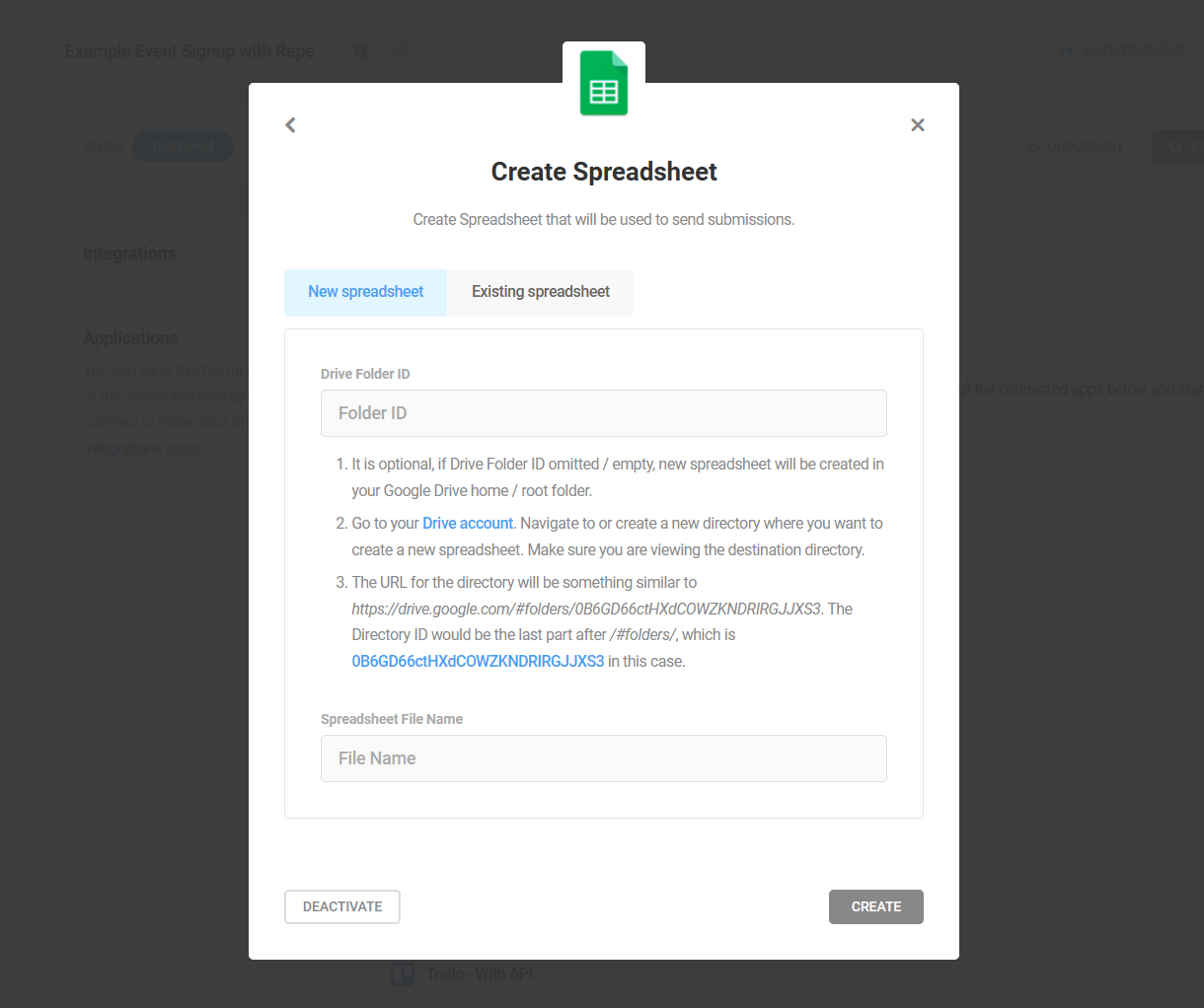 Connect a new Google sheet to a Forminator form
