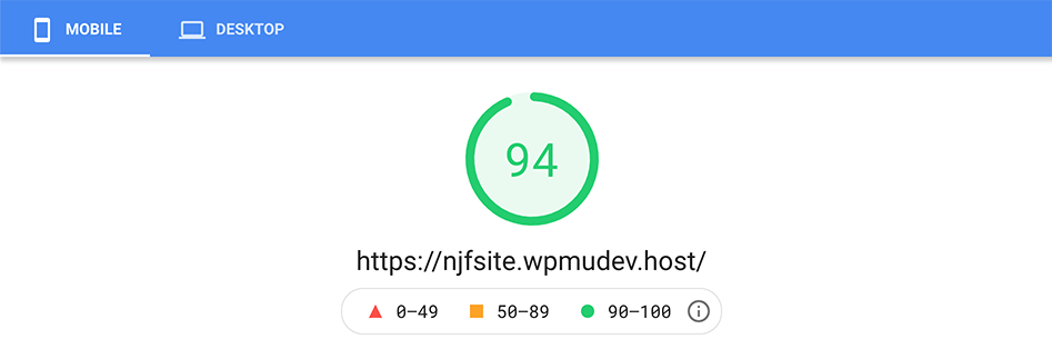 Google pagespeed insights score of 94