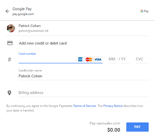 Add credit card to use with Google Pay