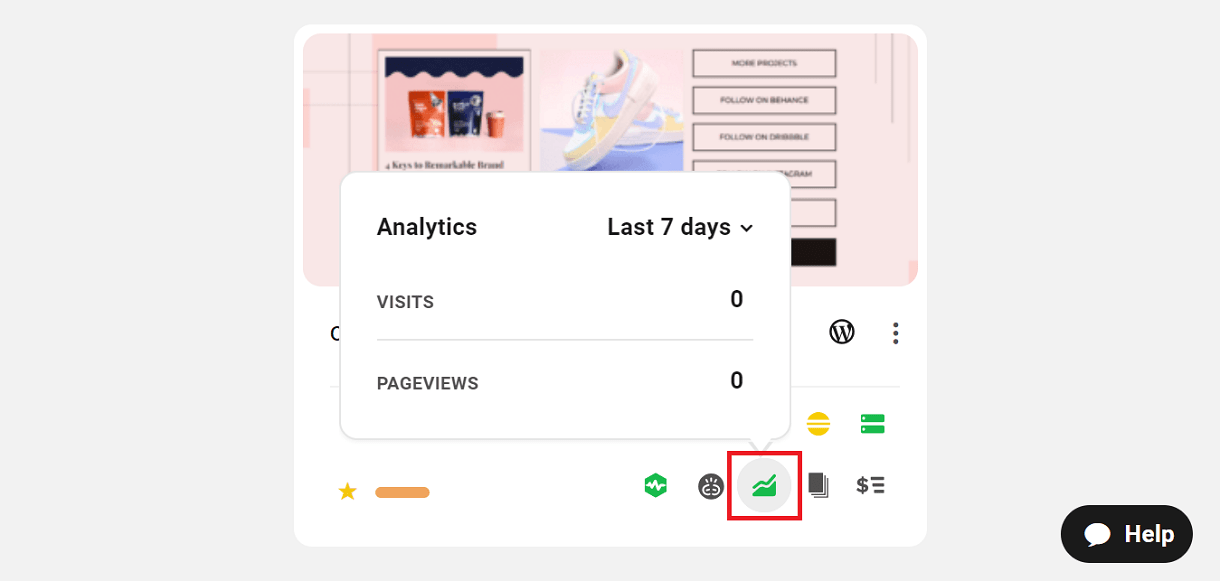 Analytics icon in My Sites grid view
