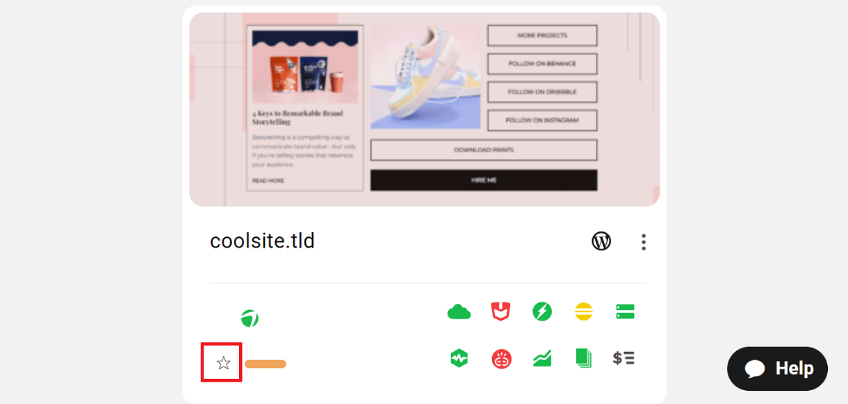 Favoriting a site in grid view