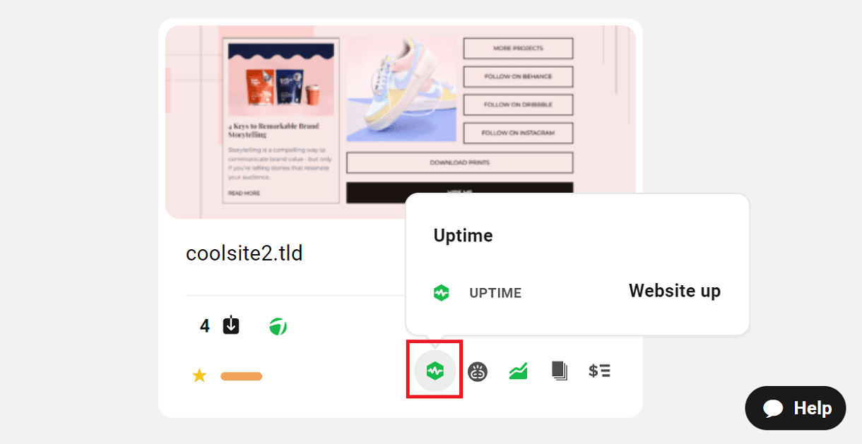 Uptime icon in My Sites grid view