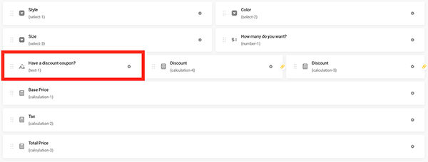 The Text field with the discount feature.