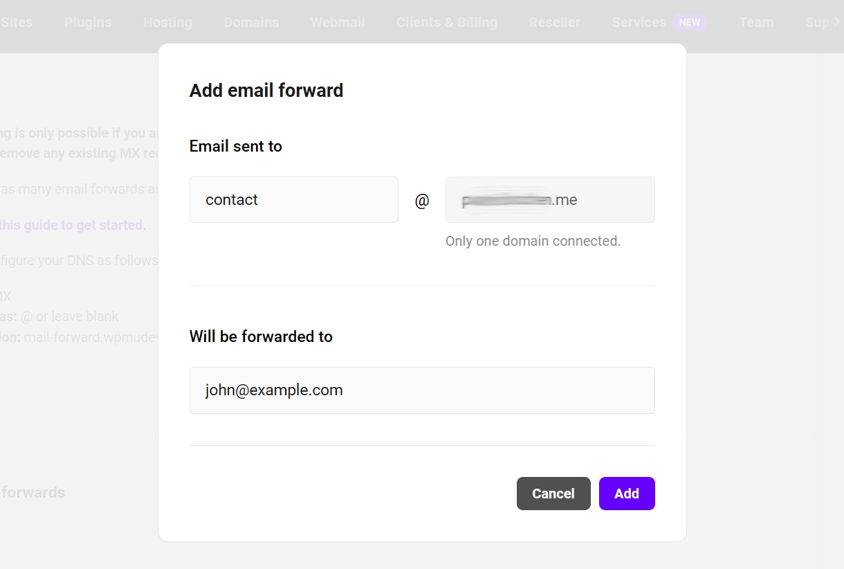 Add forwarding to a WPMU DEV hosted email