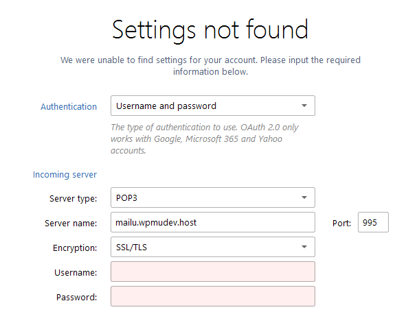 Mailbird incoming server settings