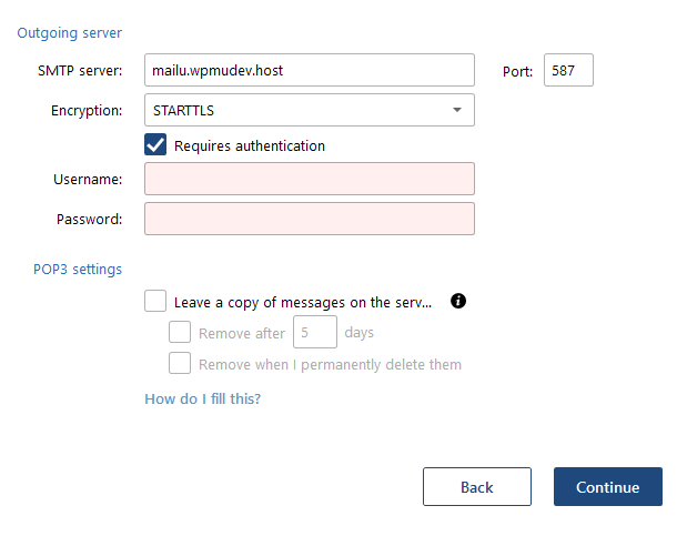 Mailbird outgoing server settings