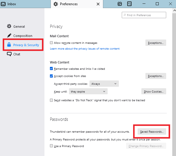 Edit password in Thunderbird