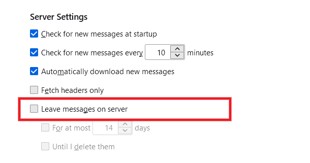 Server settings in Thunderbird